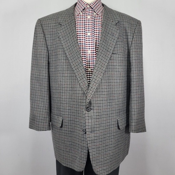 Pierre Balmain Men Sport Coat Blazer Two Button Multi Color Houndstooth Wool 50R